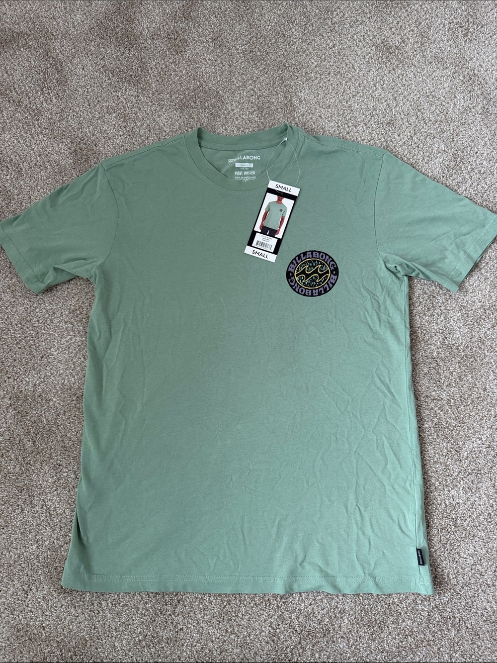 Billabong Men's Sage Green Short Sleeve Logo Tee Size Small